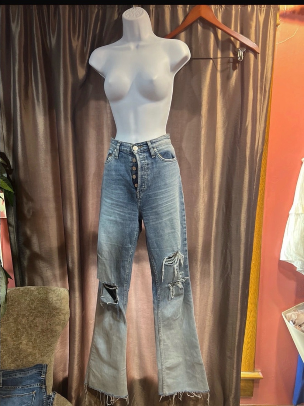 Hudson Jeans Distressed Light Blue High-Rise Wide Leg Jeans